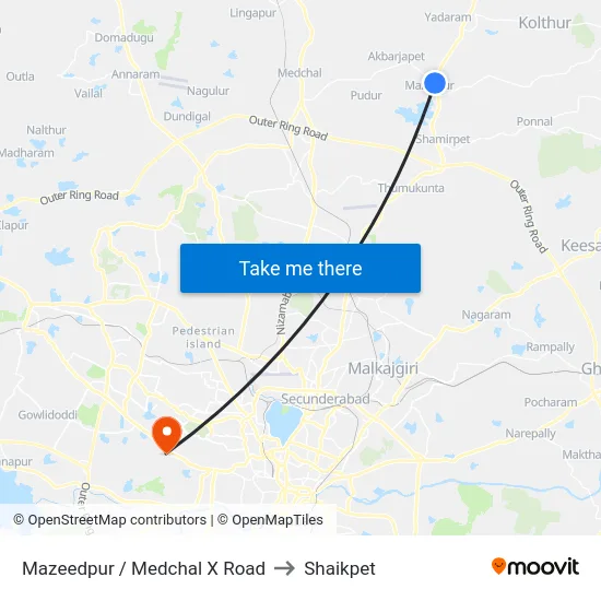 Mazeedpur / Medchal X Road to Shaikpet map