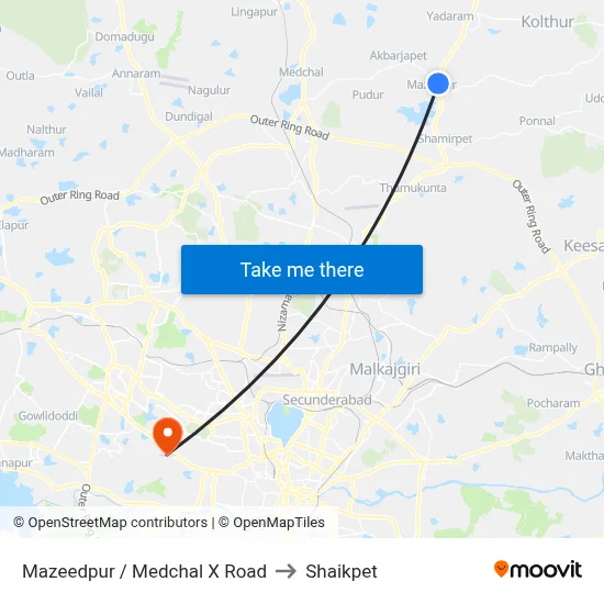 Mazeedpur / Medchal X Road to Shaikpet map
