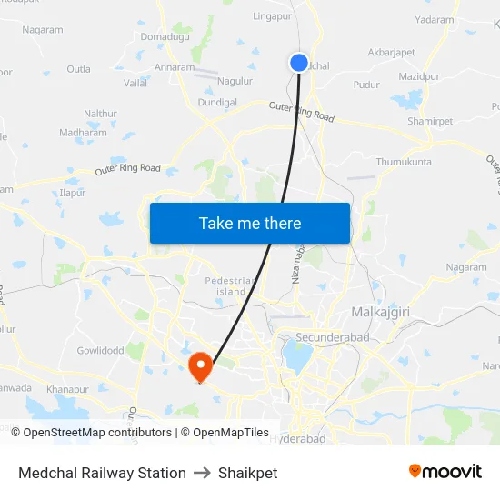 Medchal Railway Station to Shaikpet map