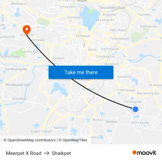 Meerpet X Road to Shaikpet map