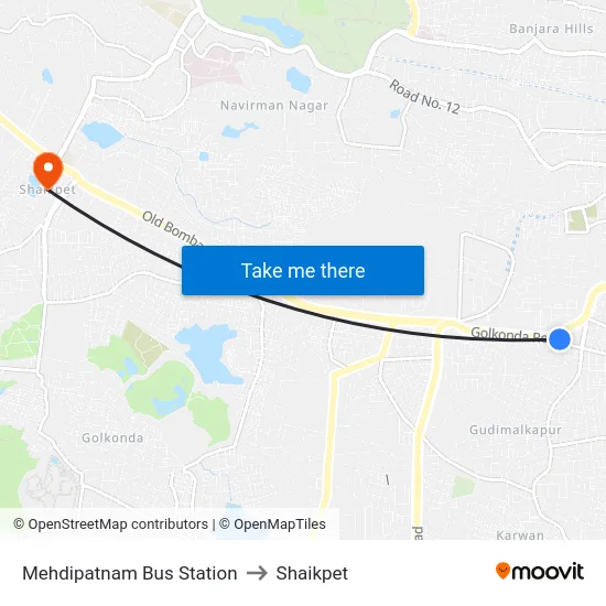 Mehdipatnam Bus Station to Shaikpet map