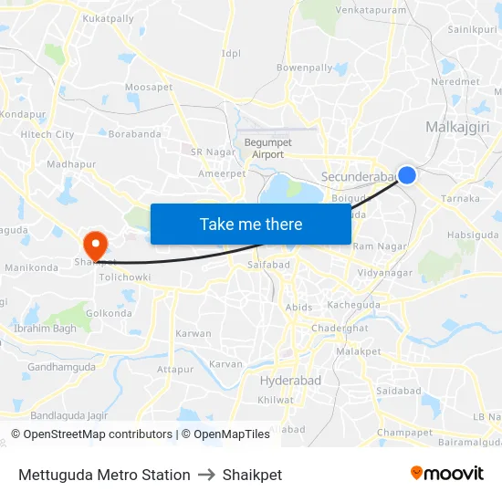 Mettuguda Metro Station to Shaikpet map