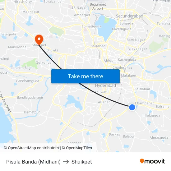Pisala Banda (Midhani) to Shaikpet map