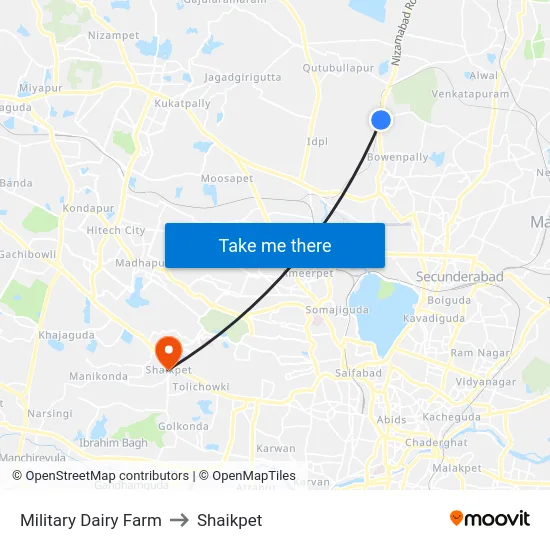 Military Dairy Farm to Shaikpet map