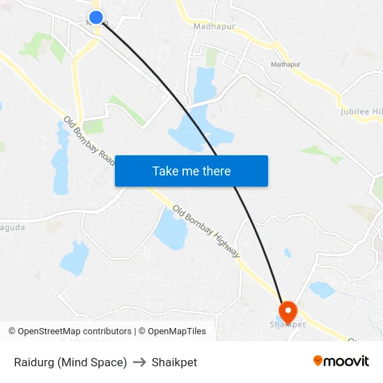 Raidurg (Mind Space) to Shaikpet map