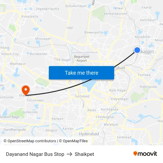 Dayanand Nagar Bus Stop to Shaikpet map