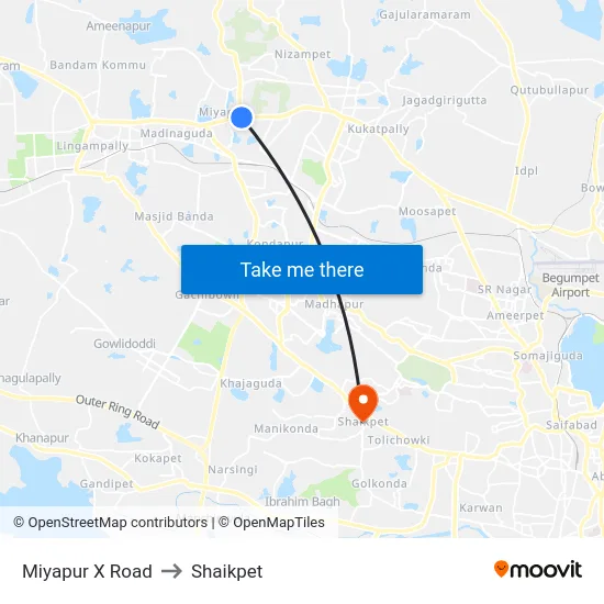 Miyapur X Road to Shaikpet map