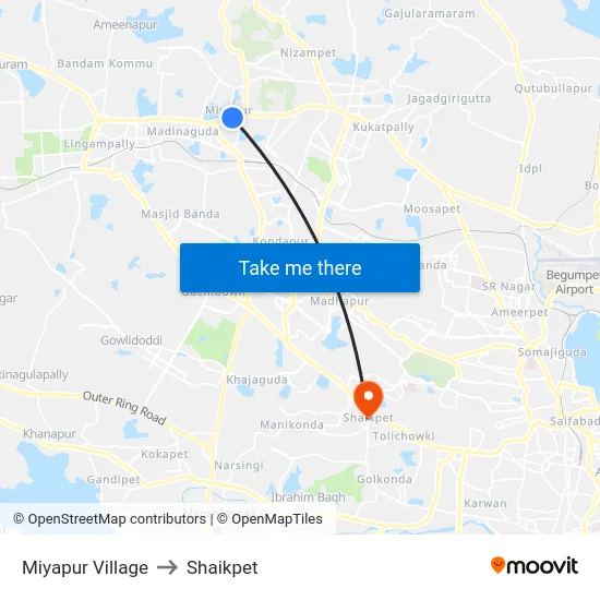 Miyapur Village to Shaikpet map
