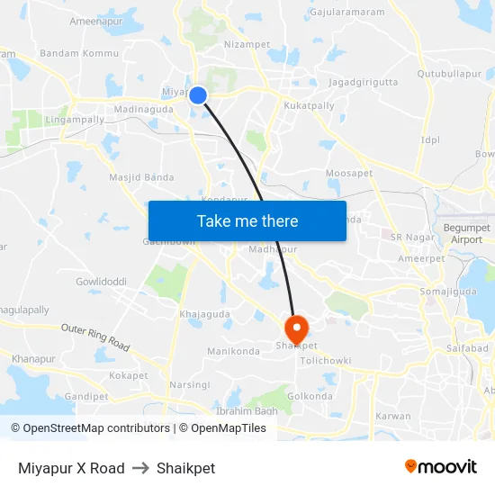 Miyapur X Road to Shaikpet map