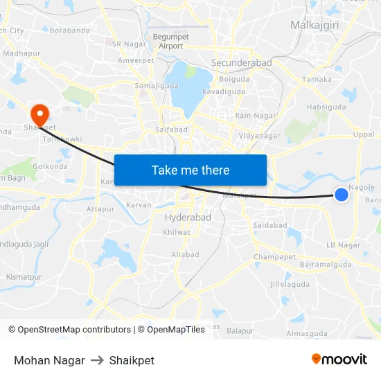Mohan Nagar to Shaikpet map
