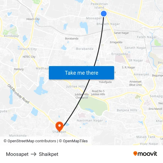 Moosapet to Shaikpet map