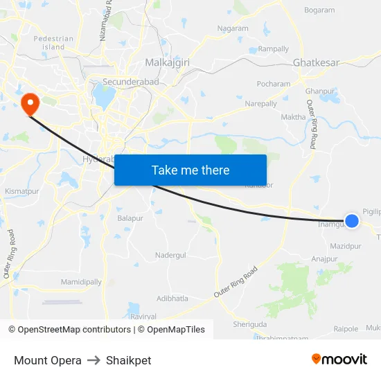 Mount Opera to Shaikpet map
