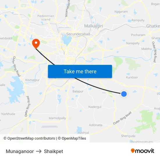 Munaganoor to Shaikpet map