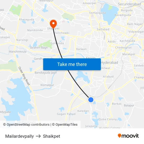 Mailardevpally to Shaikpet map