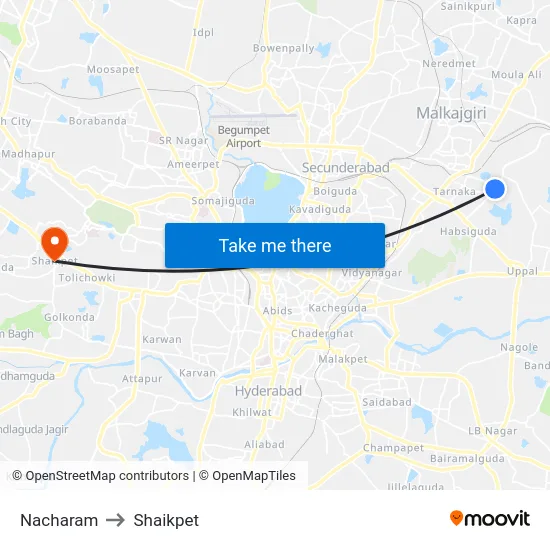 Nacharam to Shaikpet map