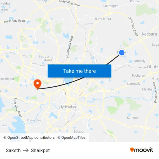 Saketh to Shaikpet map
