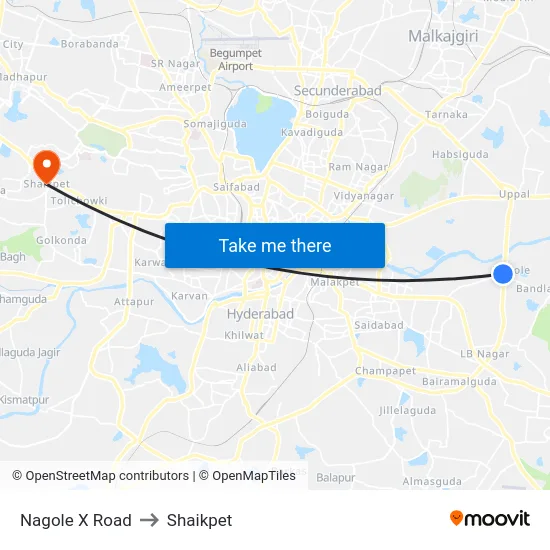 Nagole X Road to Shaikpet map