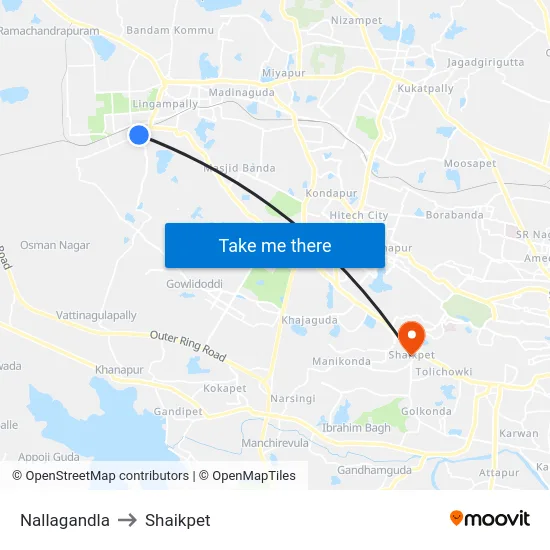 Nallagandla to Shaikpet map