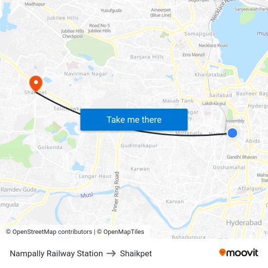 Nampally Railway Station to Shaikpet map