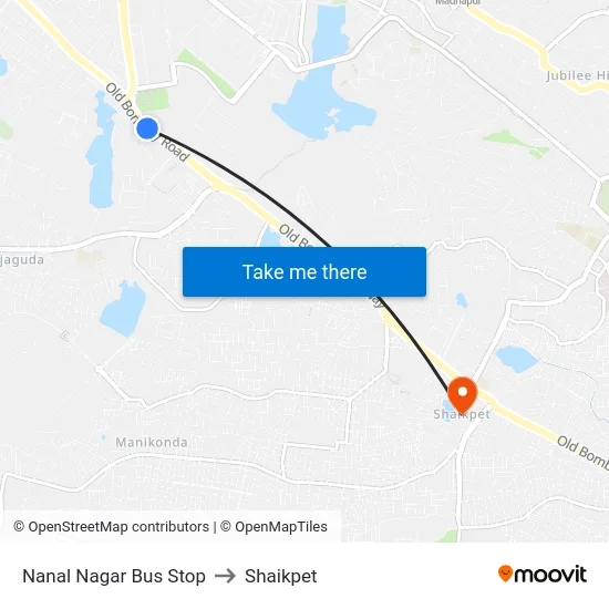Nanal Nagar Bus Stop to Shaikpet map
