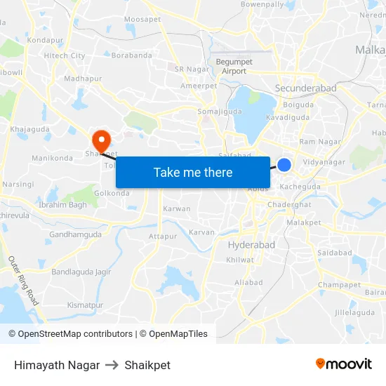 Himayath Nagar to Shaikpet map
