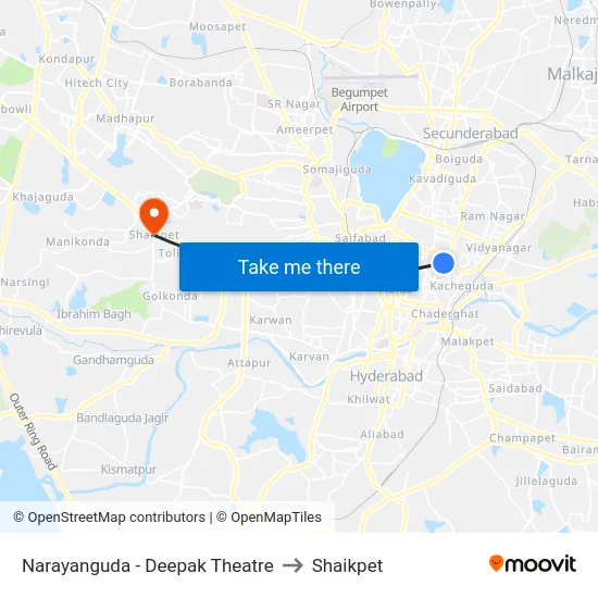 Narayanguda - Deepak Theatre to Shaikpet map