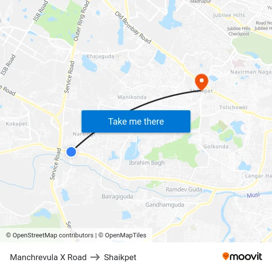 Manchrevula X Road to Shaikpet map