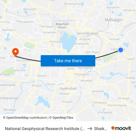 National Geophysical Research Institute (Ngri) to Shaikpet map