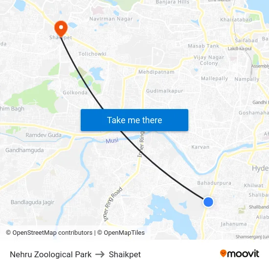 Nehru Zoological Park to Shaikpet map
