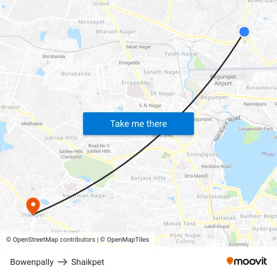 Bowenpally to Shaikpet map