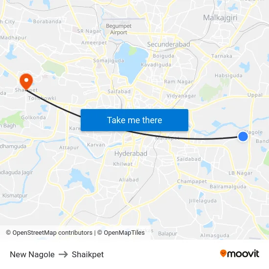 New Nagole to Shaikpet map