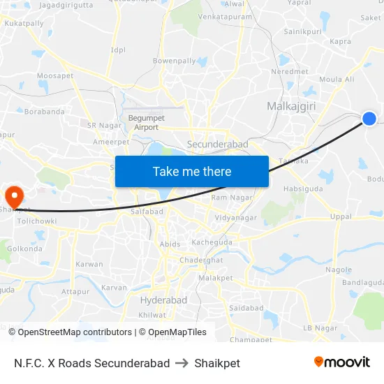 N.F.C. X Roads Secunderabad to Shaikpet map