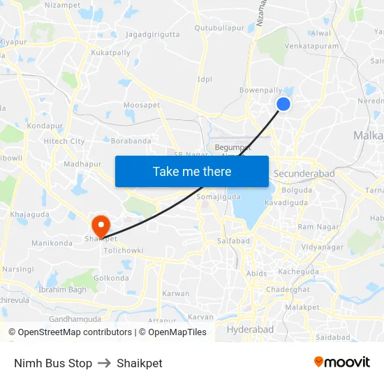 Nimh Bus Stop to Shaikpet map