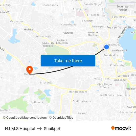 N.I.M.S Hospital to Shaikpet map