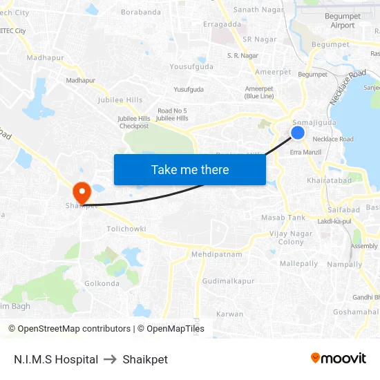 N.I.M.S Hospital to Shaikpet map