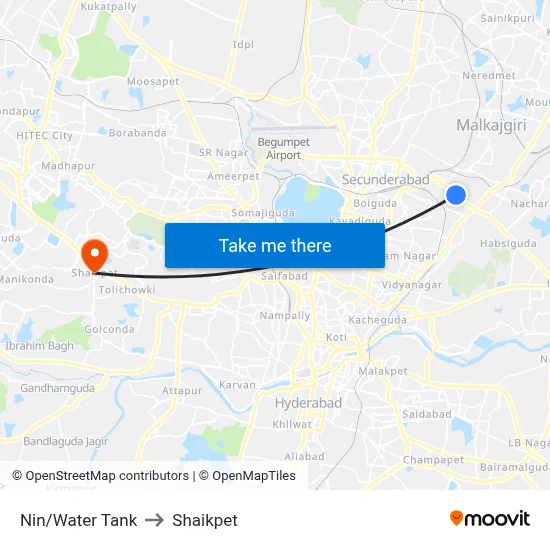 Nin/Water Tank to Shaikpet map