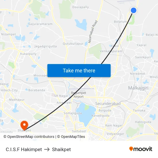 C.I.S.F Hakimpet to Shaikpet map