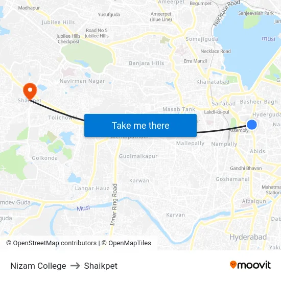 Nizam College to Shaikpet map