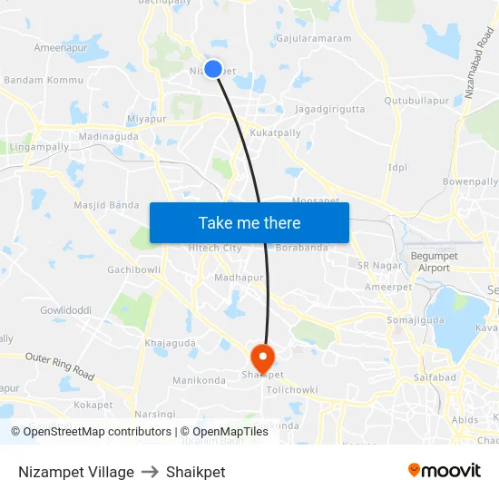 Nizampet Village to Shaikpet map