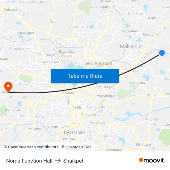 Noma Function Hall to Shaikpet map
