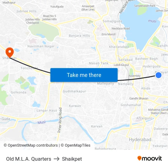 Old M.L.A. Quarters to Shaikpet map