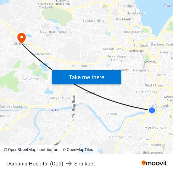 Osmania Hospital (Ogh) to Shaikpet map