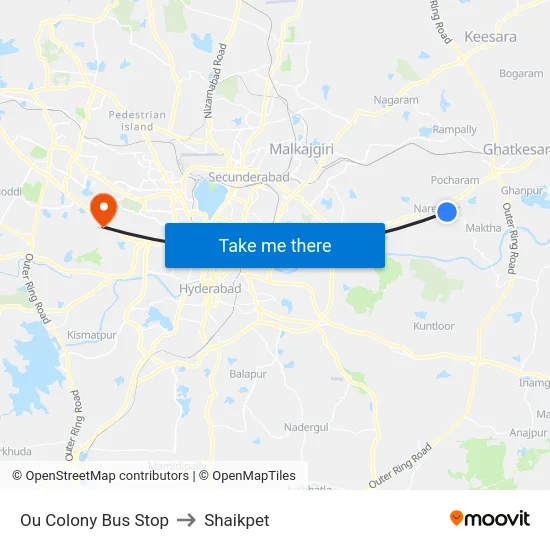 Ou Colony Bus Stop to Shaikpet map