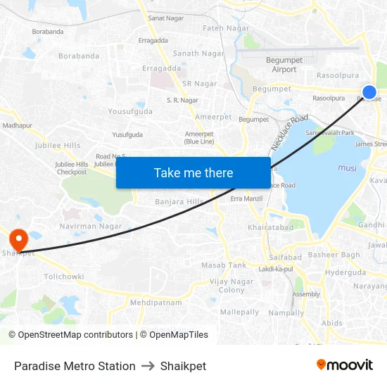 Paradise Metro Station to Shaikpet map