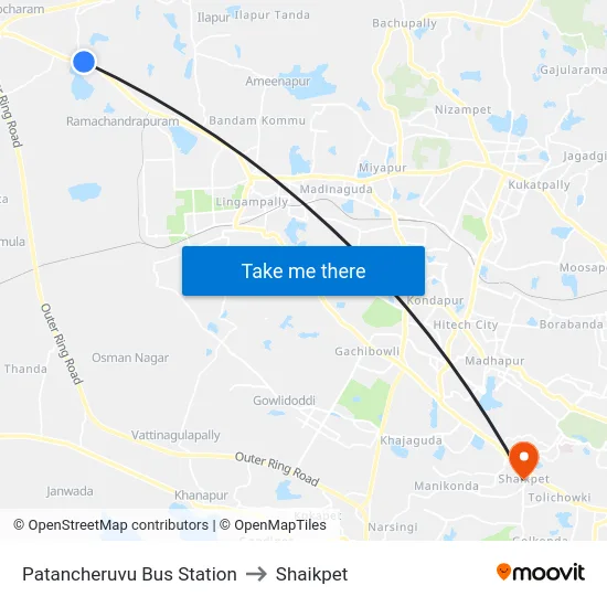 Patancheruvu Bus Station to Shaikpet map