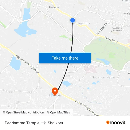 Peddamma Temple to Shaikpet map