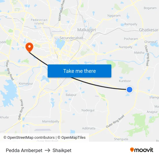 Pedda Amberpet to Shaikpet map