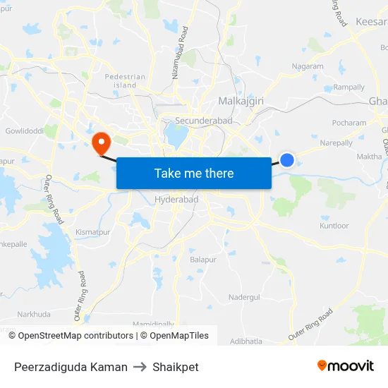 Peerzadiguda Kaman to Shaikpet map