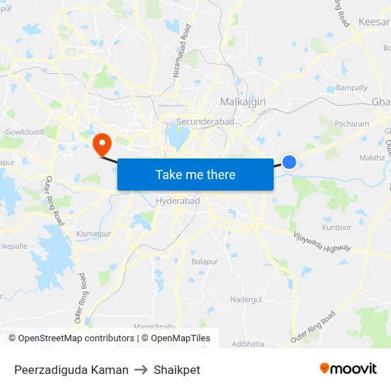 Peerzadiguda Kaman to Shaikpet map