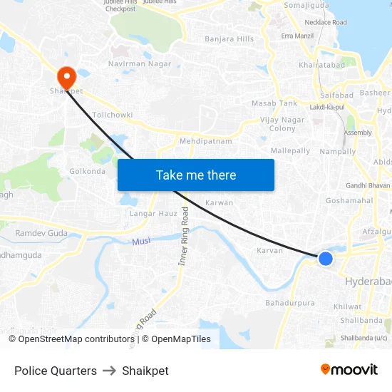 Police Quarters to Shaikpet map